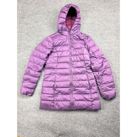 Eddie Bauer 650 Down Jacket Women's Small Purple Long Hooded Full Zip Pockets - Picture 1 of 7